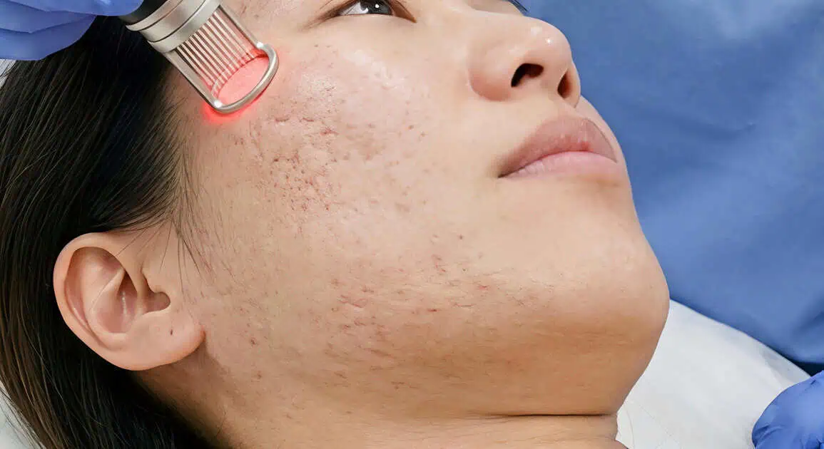 RF microneedling treatment for indented acne scars